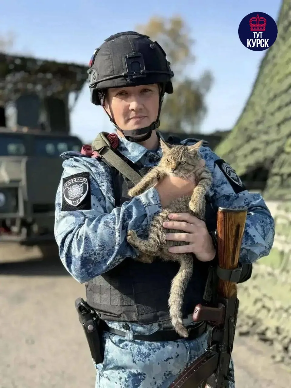 🥺 В Курском районе у сотрудников полиции появился полосатый напарник: кот по кличке Тигр