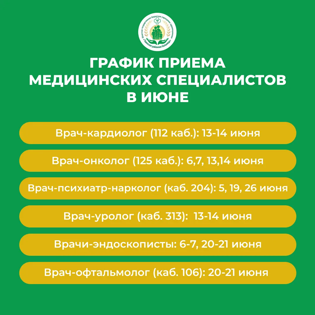 🗣Дорогие друзья, спешим поделиться расписанием приема медицинских специалистов, которы...