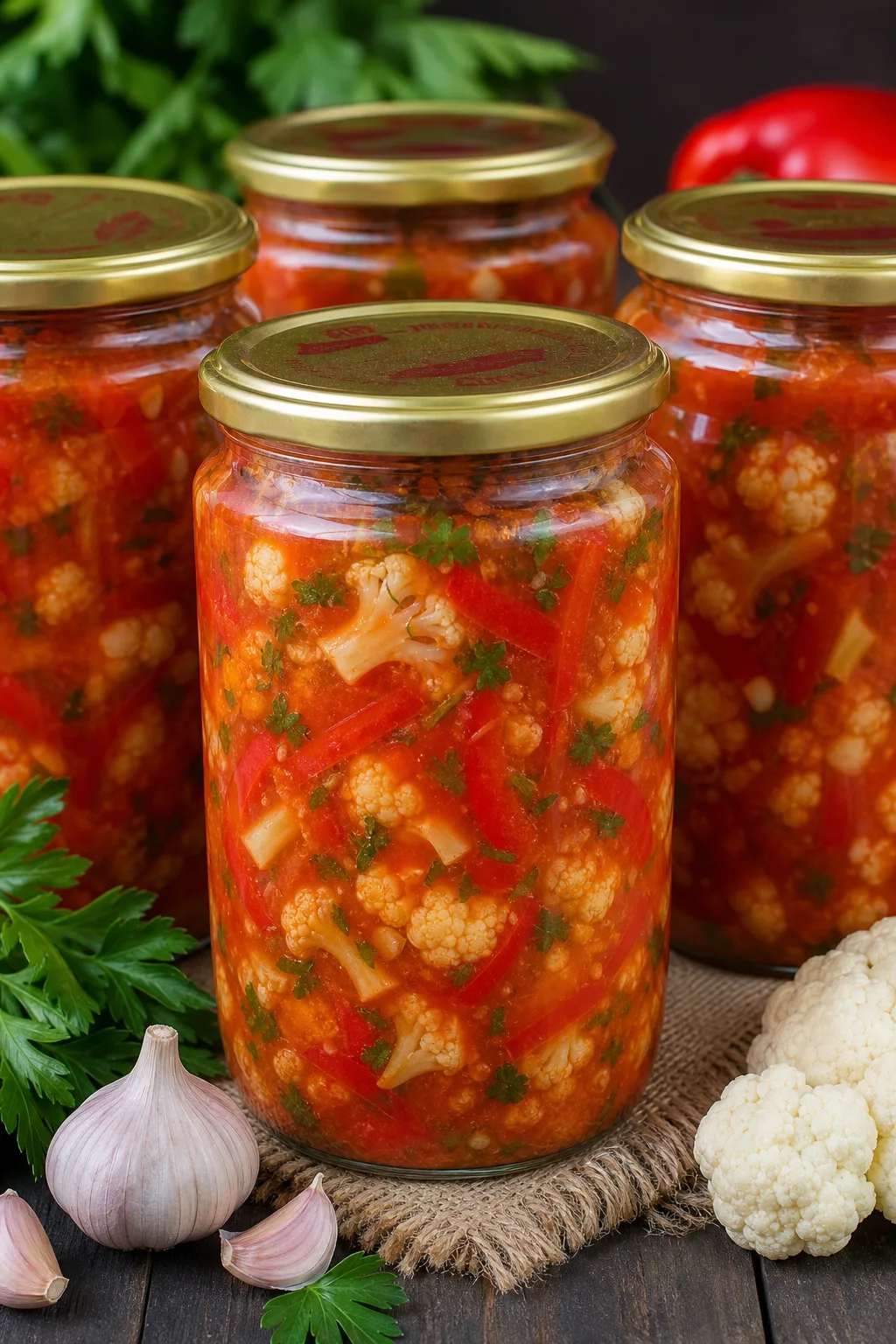 Хрустящий салат из цветной капусты в томате на зиму 🥦🍅✨