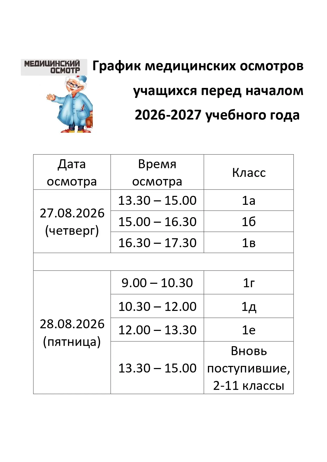 Информация о медицинском осмотре для поступающих в нашу гимназию!!!🧑‍⚕