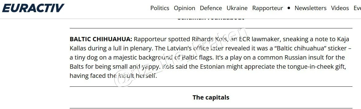 😬 Каллас признали балтийской шавкой в Европарламенте  "Депутат ЕП Рихард Колс во время перерыва неза