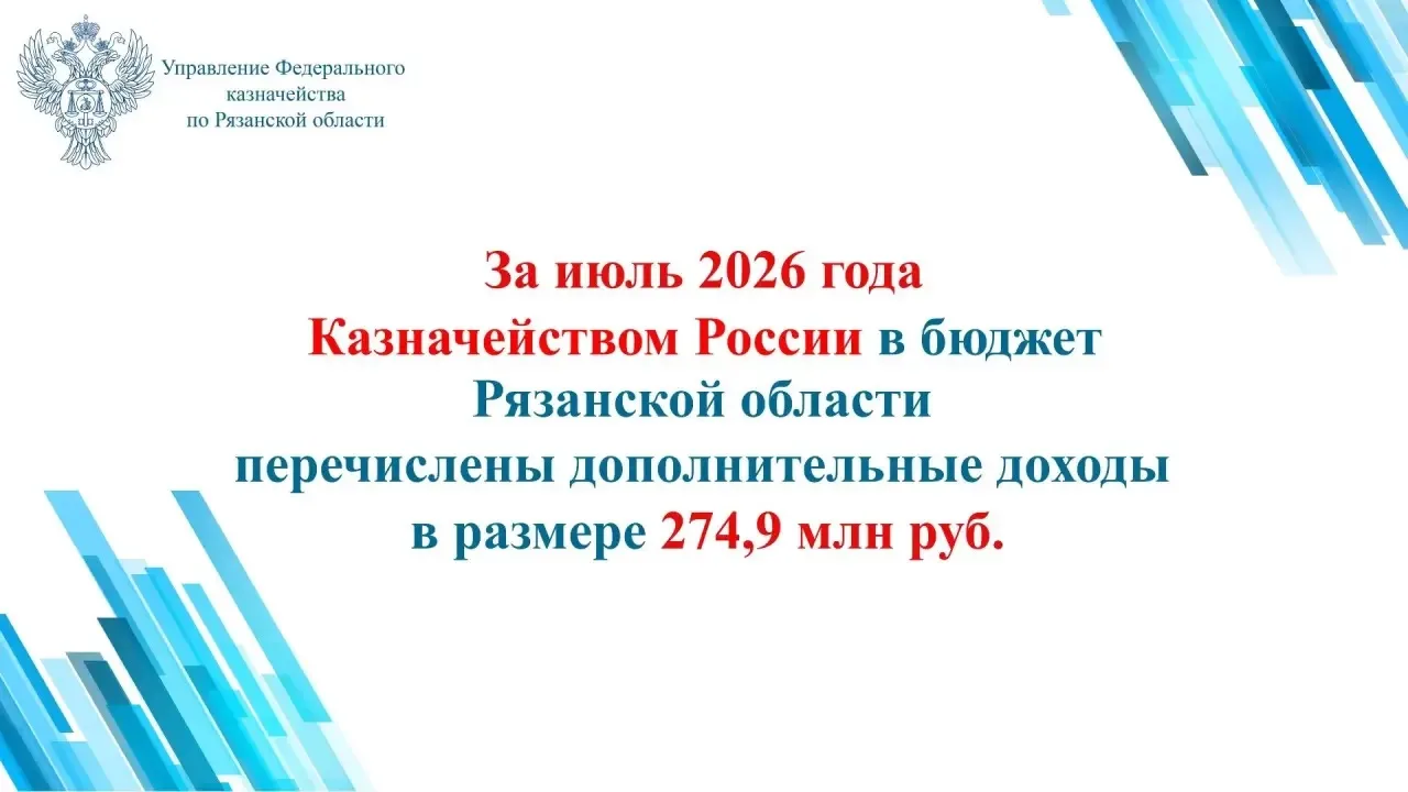 10 августа 2026 года Казначейством России в бюджет Рязанской области перечислены дополн...