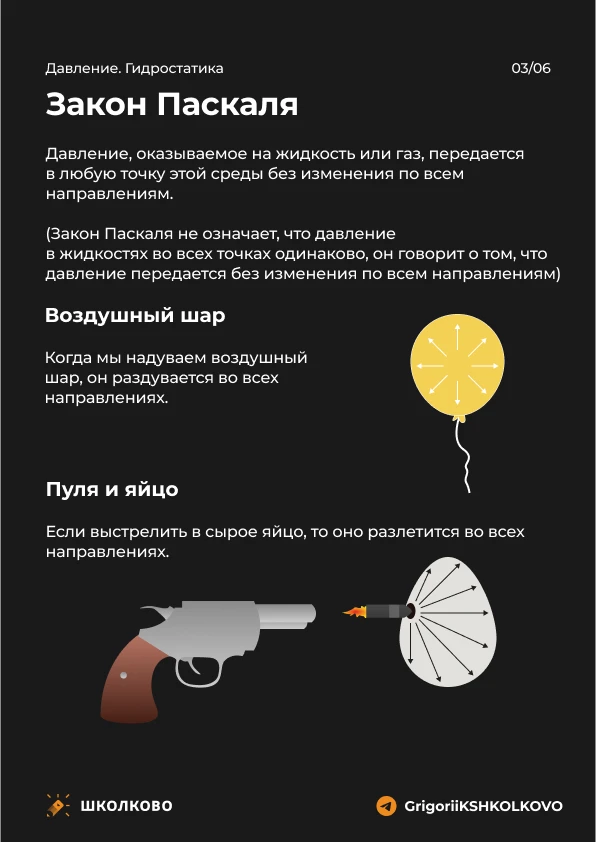 Разбираем теорию по механике дальше. Сегодня закон Паскаля❤️
