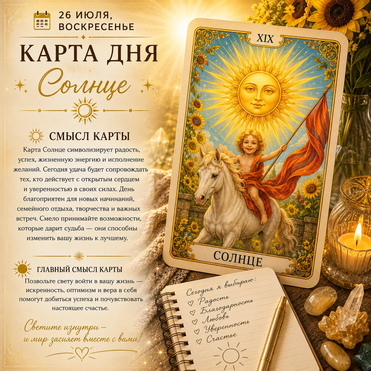 📅 26 июля, воскресенье — карта дня: Солнце ☀️