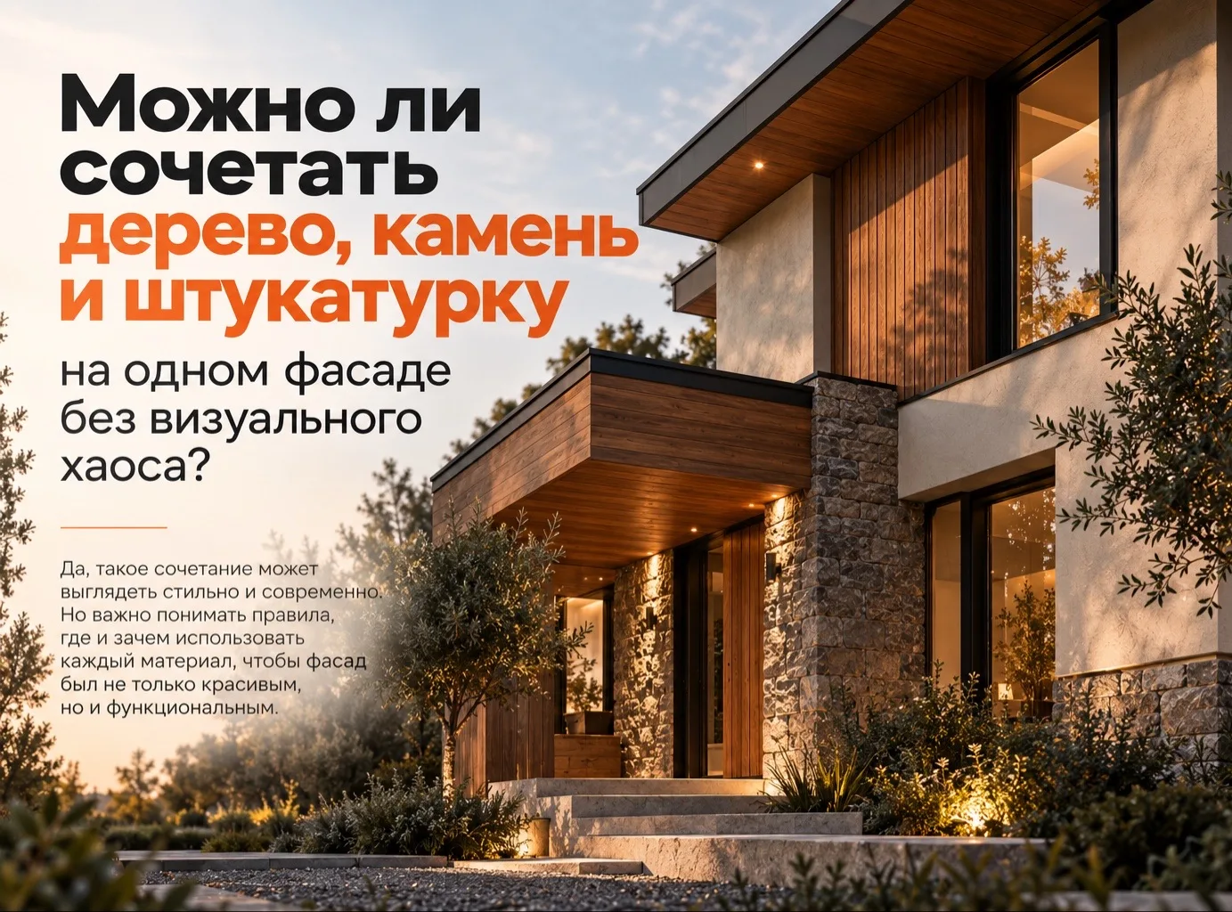 🏠Можно ли сочетать дерево, камень и штукатурку на одном фасаде?