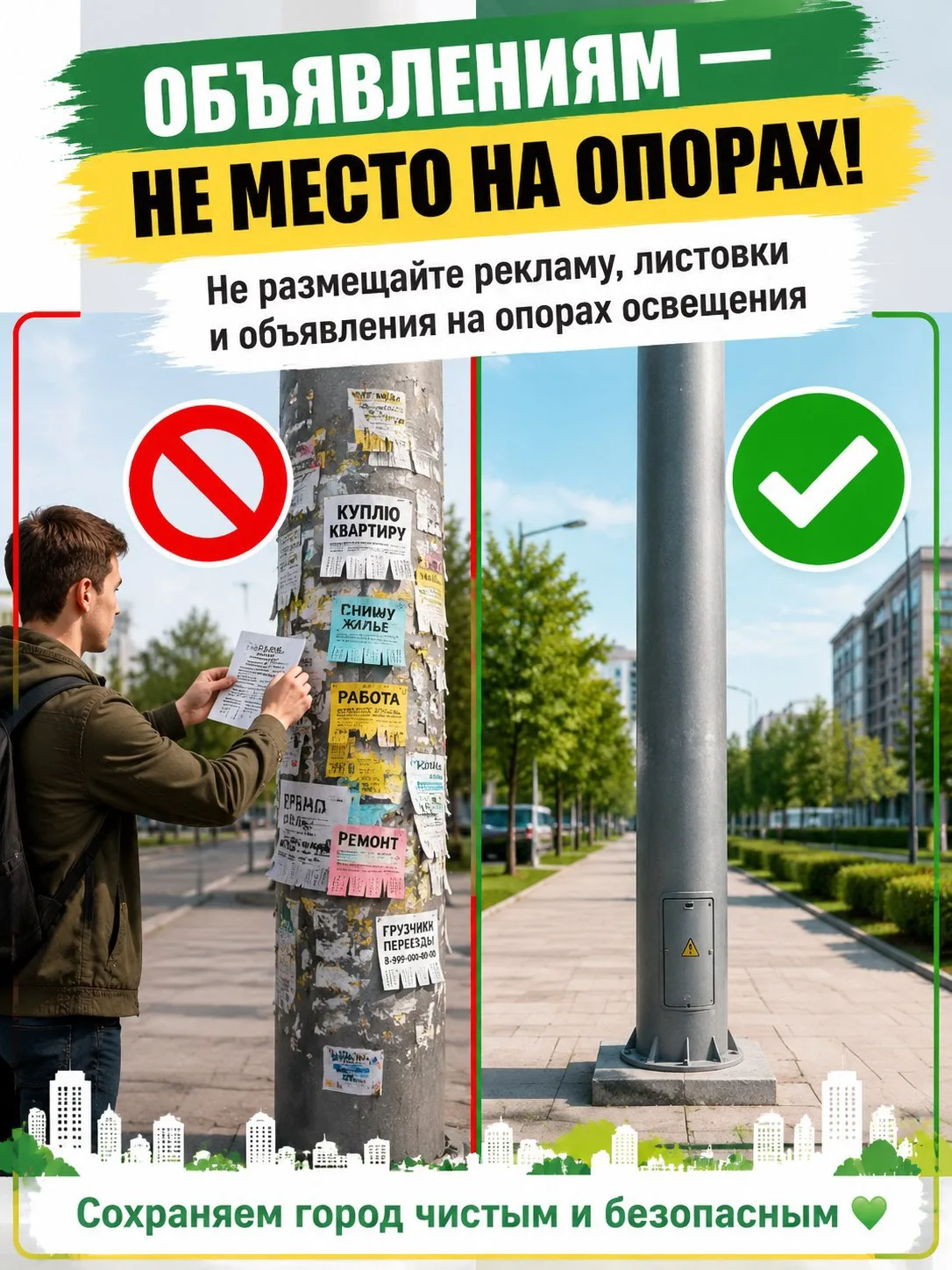 📢 Почему нельзя расклеивать объявления на опорах освещения?