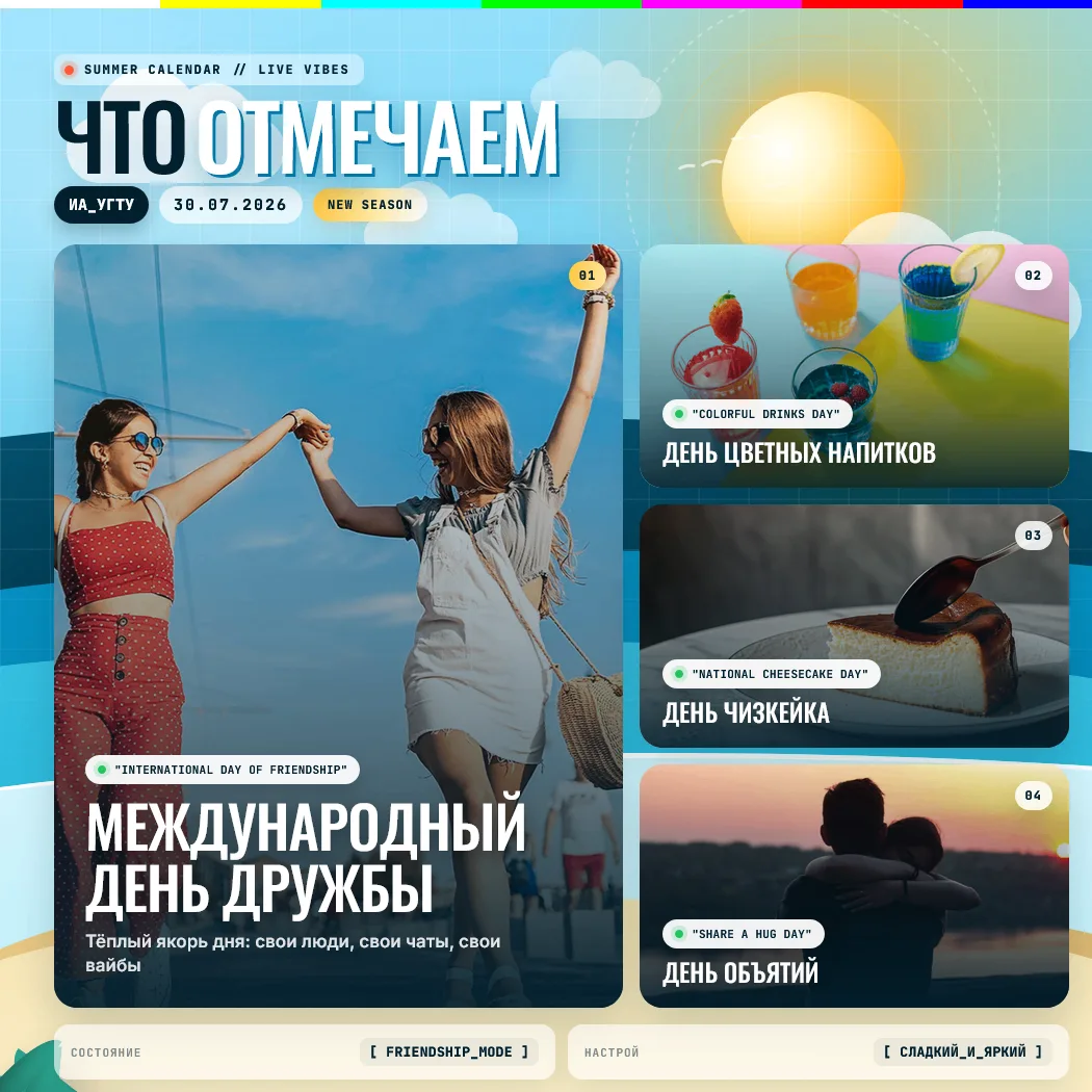 30.07: ДРУЖБА, ЦВЕТНЫЕ НАПИТКИ, ЧИЗКЕЙК И ОБНИМАШКИ 🤝🍹🍰🤗