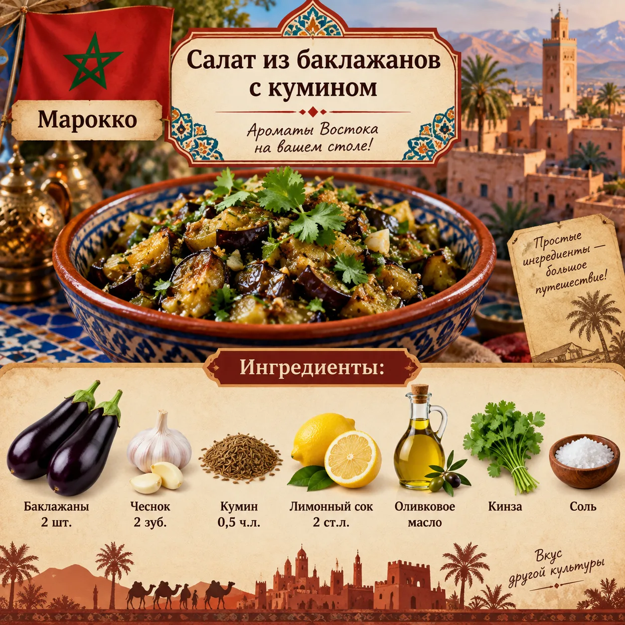 Марокко: Салат из баклажанов с кумином