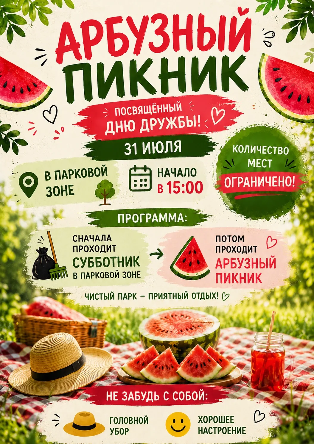 🍉 Арбузный пикник, посвящённый Дню дружбы!