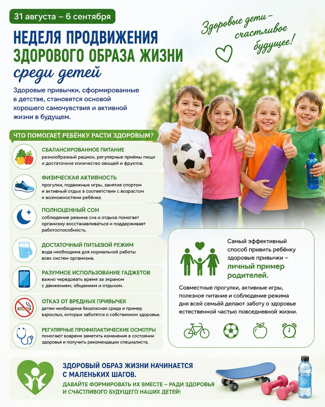🌿 Неделя продвижения здорового образа жизни среди детей 31 августа – 6 сентября