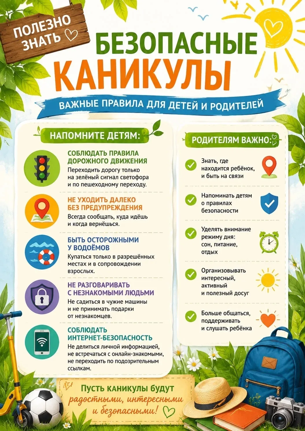 Безопасные каникулы: памятка для детей и родителей