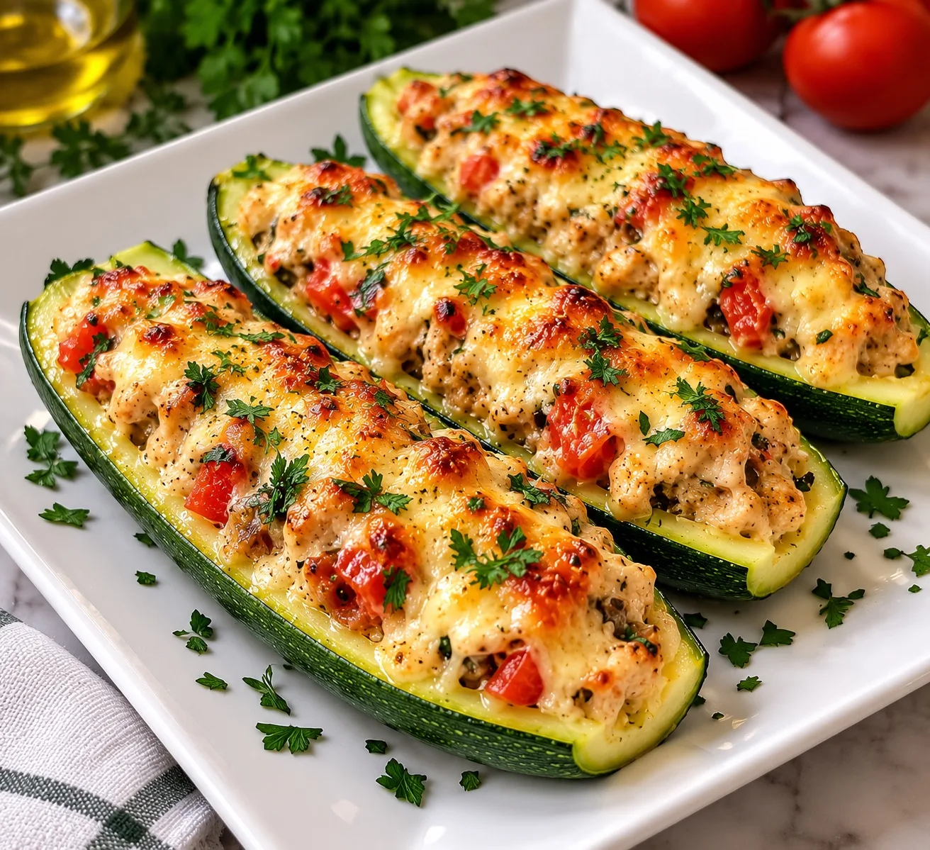 🥒 Лодочки из кабачков с курицей и сыром