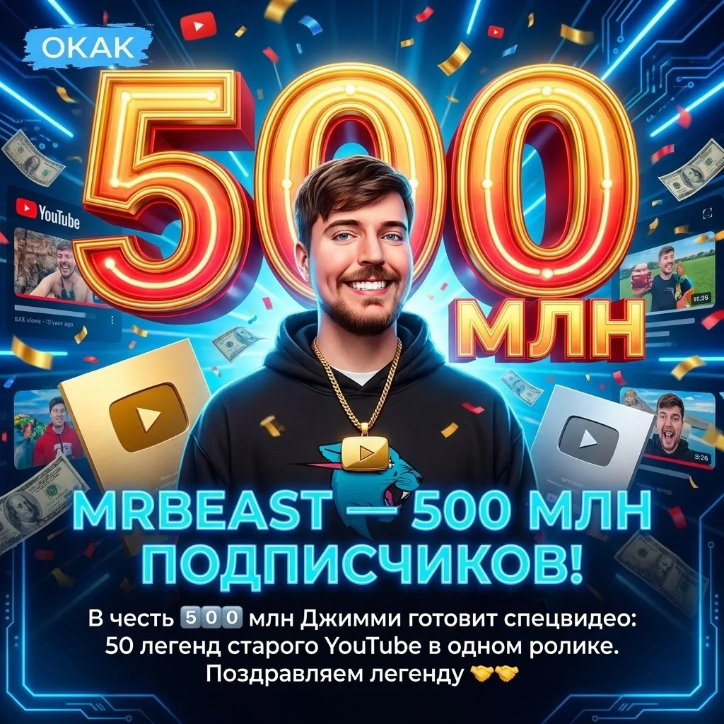 ⚡️ MrBeast — ПОЛМИЛЛИАРДА подписчиков на YouTube.
В честь 5️⃣0️⃣0️⃣ млн Джимми готовит спецвидео: 50