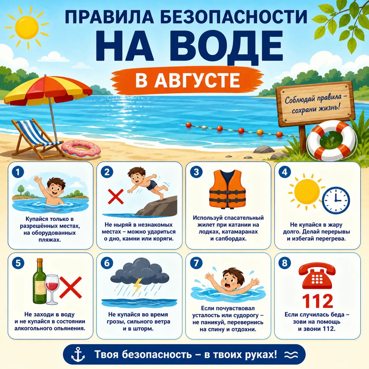 Памятка: Правила безопасности на воде 🌊