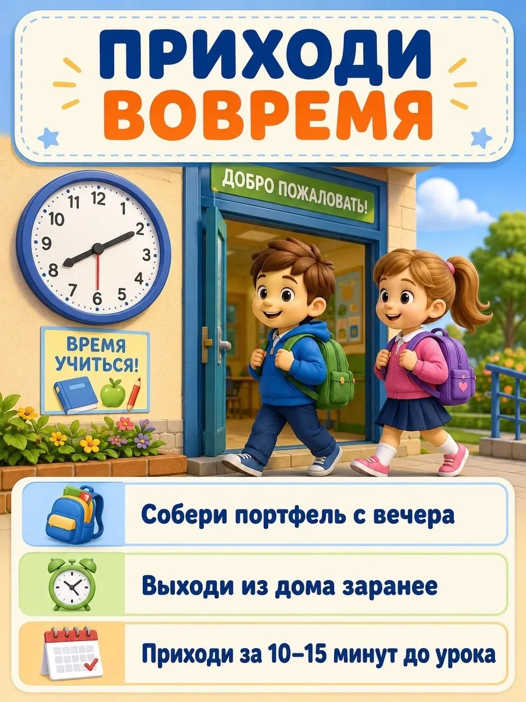 «Школьные правила для первоклашек» — яркий и наглядный материал, который поможет познак...