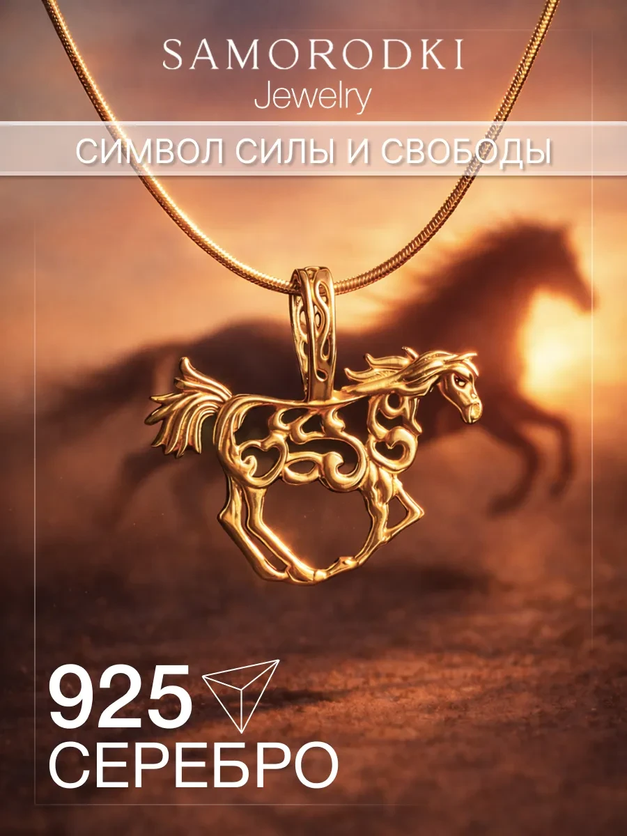🟩 54,7% Подвеска серебро 925 с позолотой лошадь на шею | SamoroDki Jewelry