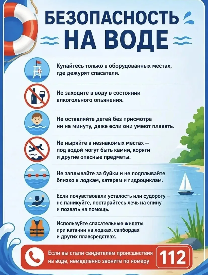 🌊 БЕЗОПАСНОСТЬ НА ВОДЕ: ЗАПОМНИ И ПОДЕЛИСЬ!