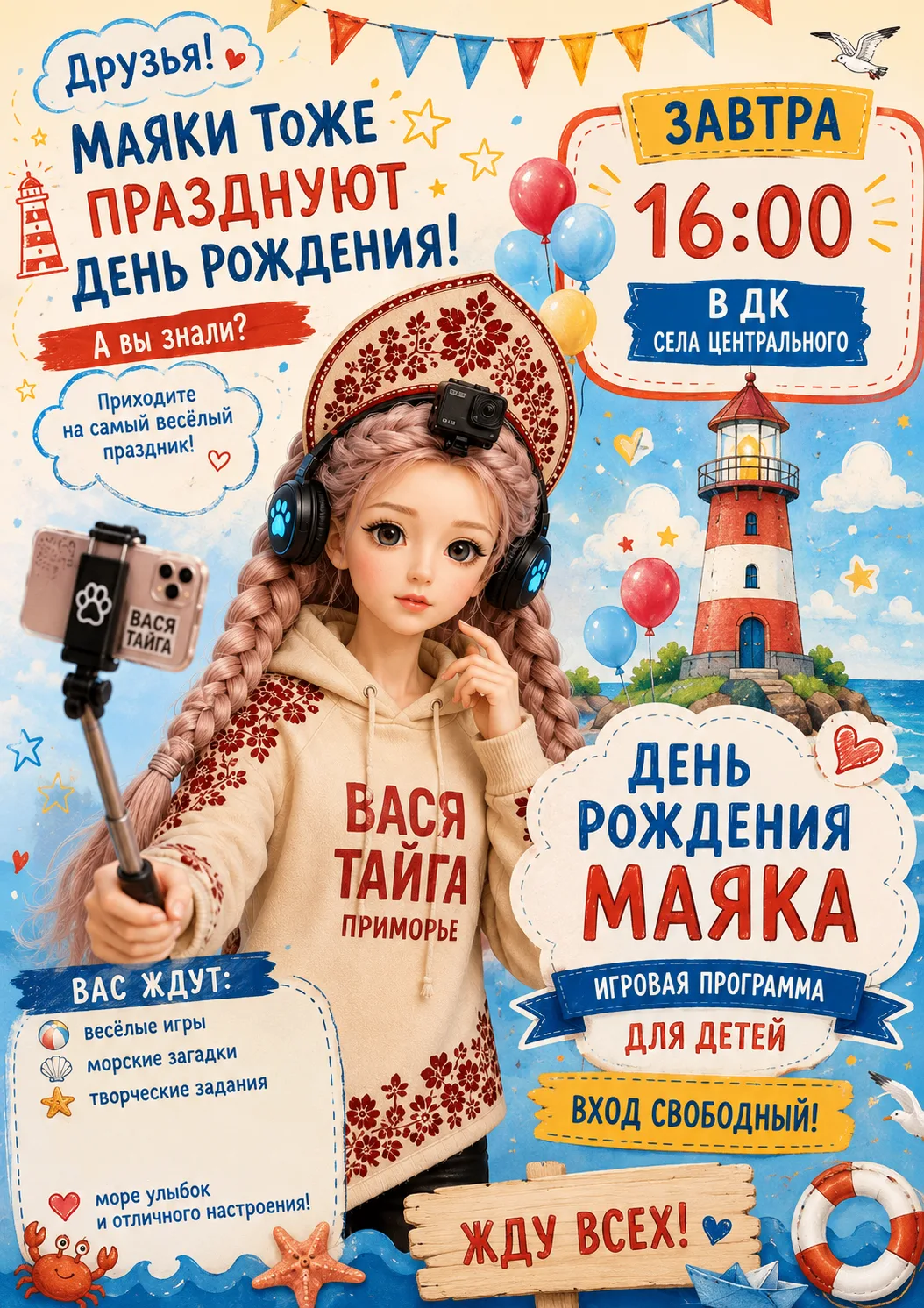🌊✨ Привет, друзья! Это снова я — Вася Тайга! 🌲А вы знали, что маяки тоже отмечают сво...