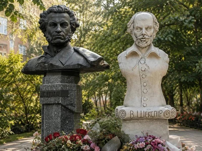 Памятник Пушкину в Полтаве снесли, заменив на Шекспира. Ну то есть там написано Шекспiр...