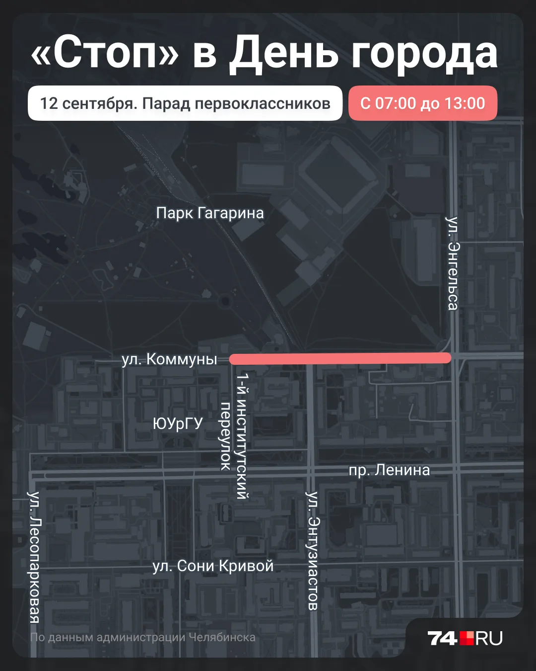 Все перекрытия в центре Челябинска на сегодня и завтра