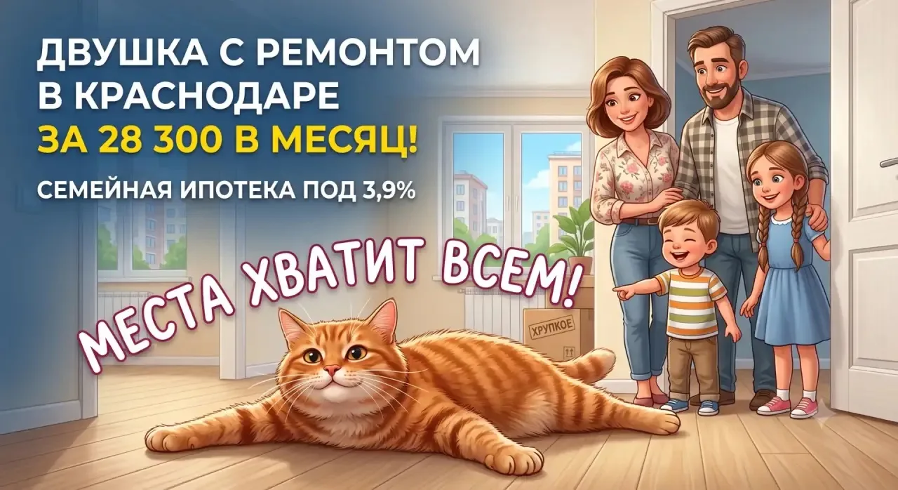 ⏰Прекрасное предложение: двухкомнаная квартира с ремонтом в Краснодаре за 28 300 руб/ме...