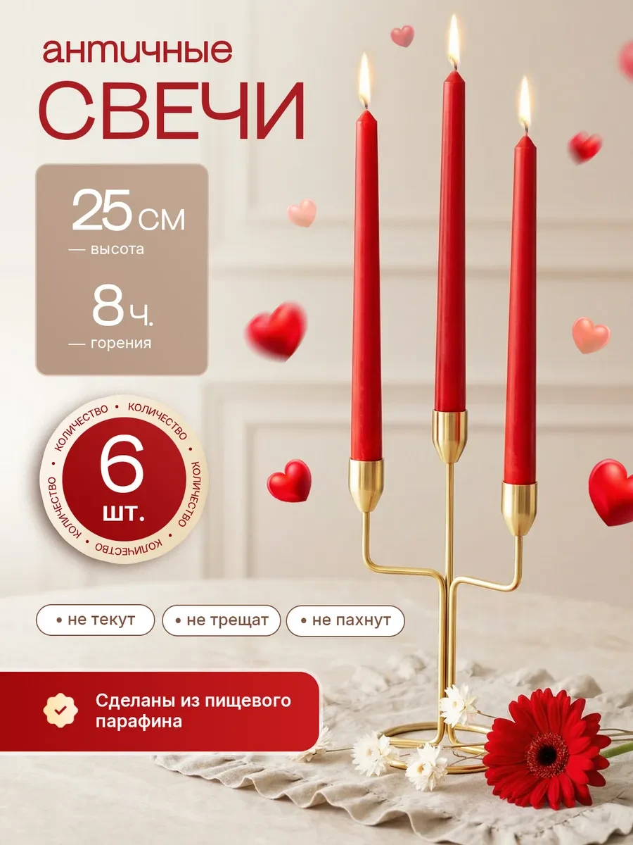 ⚡️ Свечи интерьерные декоративные 6шт, СВЕЧКА КАРТОНОВНА