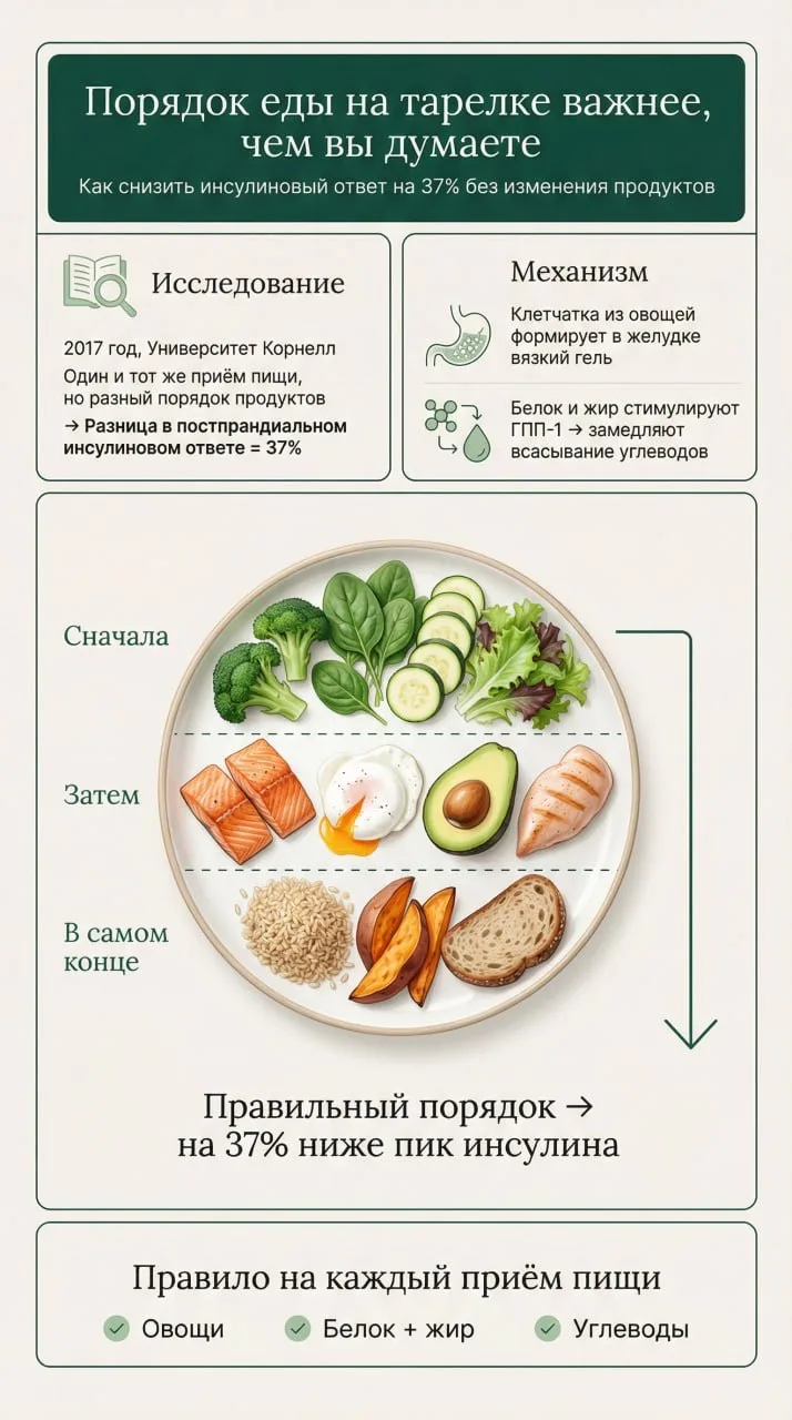 Вы знали, что порядок еды на тарелке может влиять на уровень сахара и инсулина в крови?