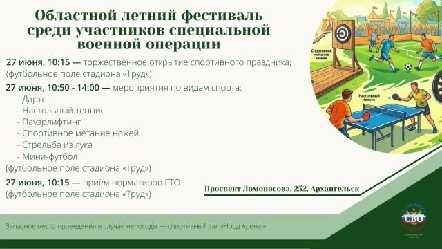 В Архангельске пройдёт областной летний фестиваль среди участников СВО

27 июня в Архангельске состо