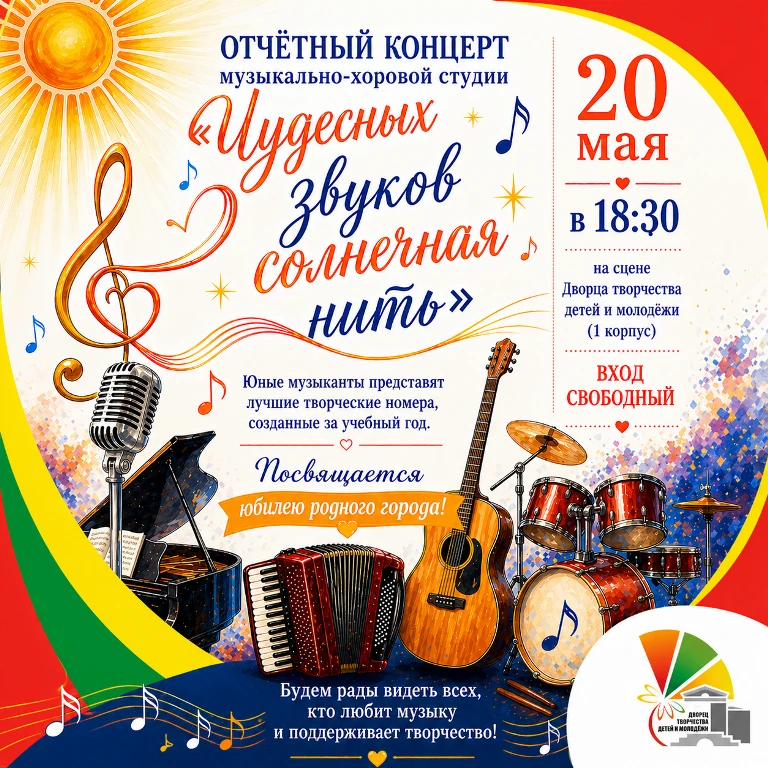🎶 Дворец творчества детей и молодежи приглашает!
 
📅 20 мая 2026 года
🕡 18:30

На сцене Дворца тв