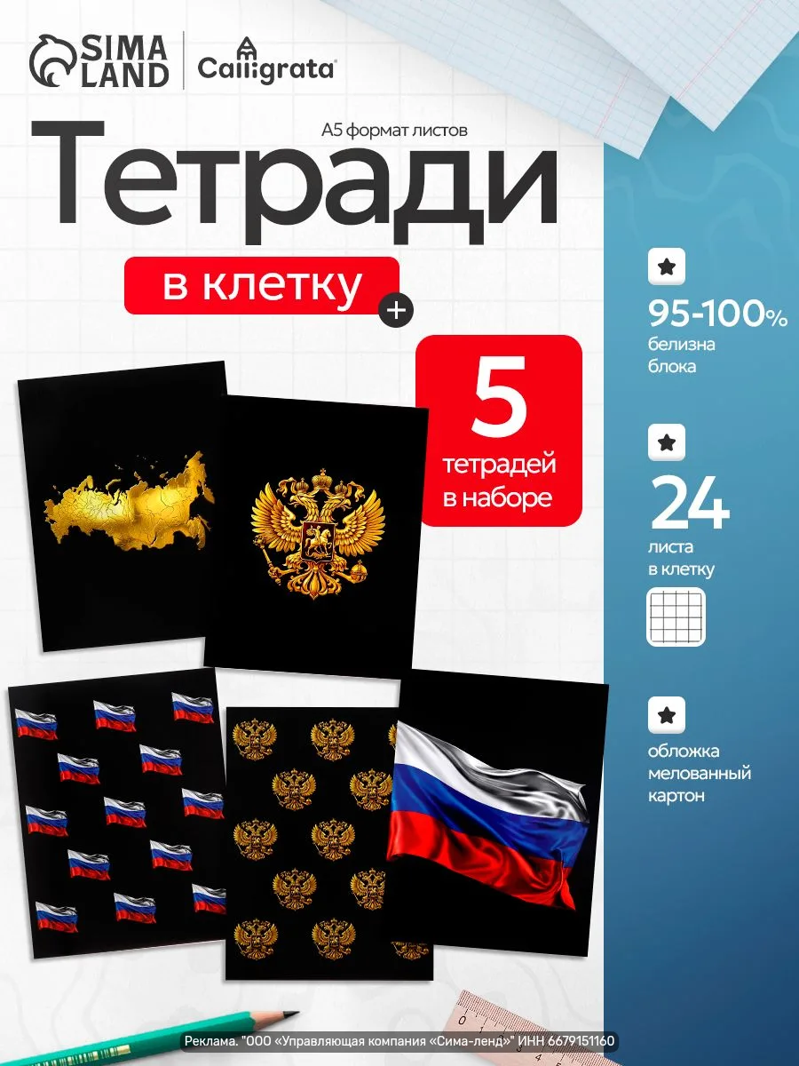 Набор тетрадей в клетку — 10 штук по 24 листа.