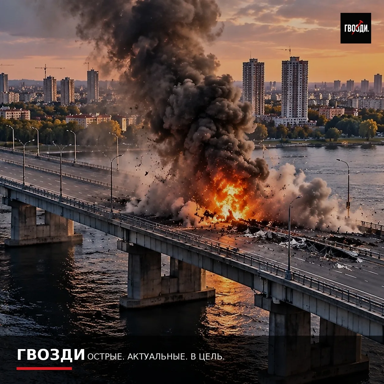 Минобороны показало удар дронов по Северному мосту в Киеве