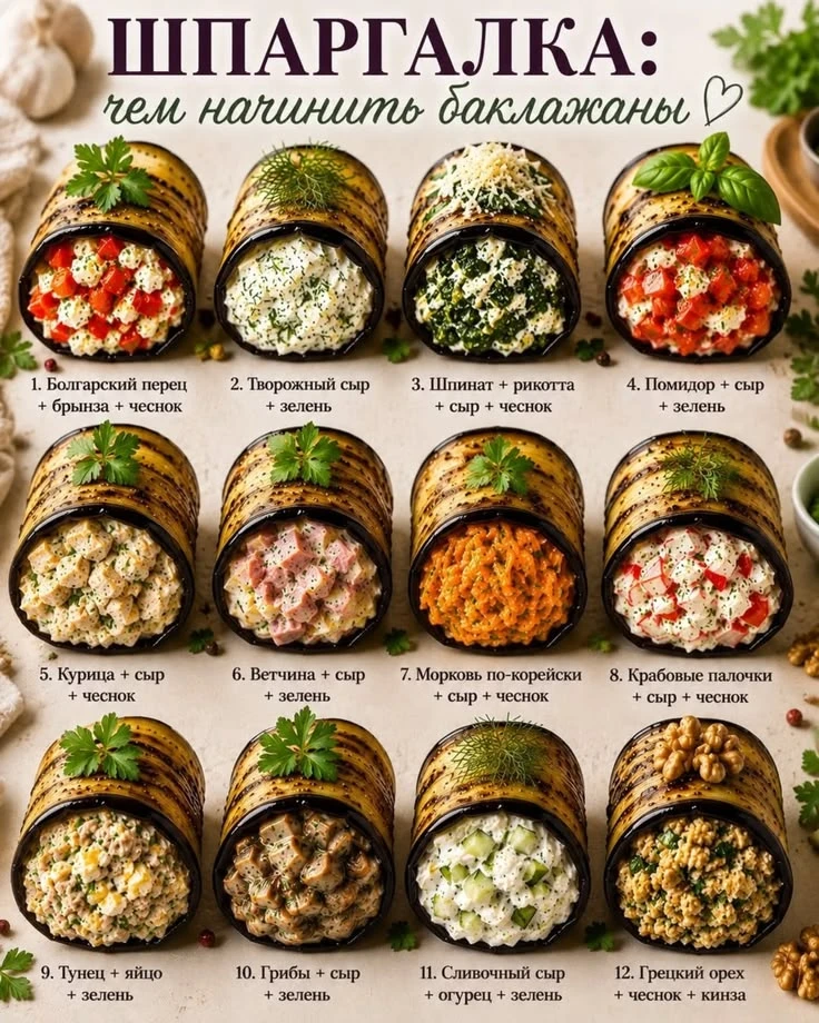 Вкусные начинки для баклажанов 🍆