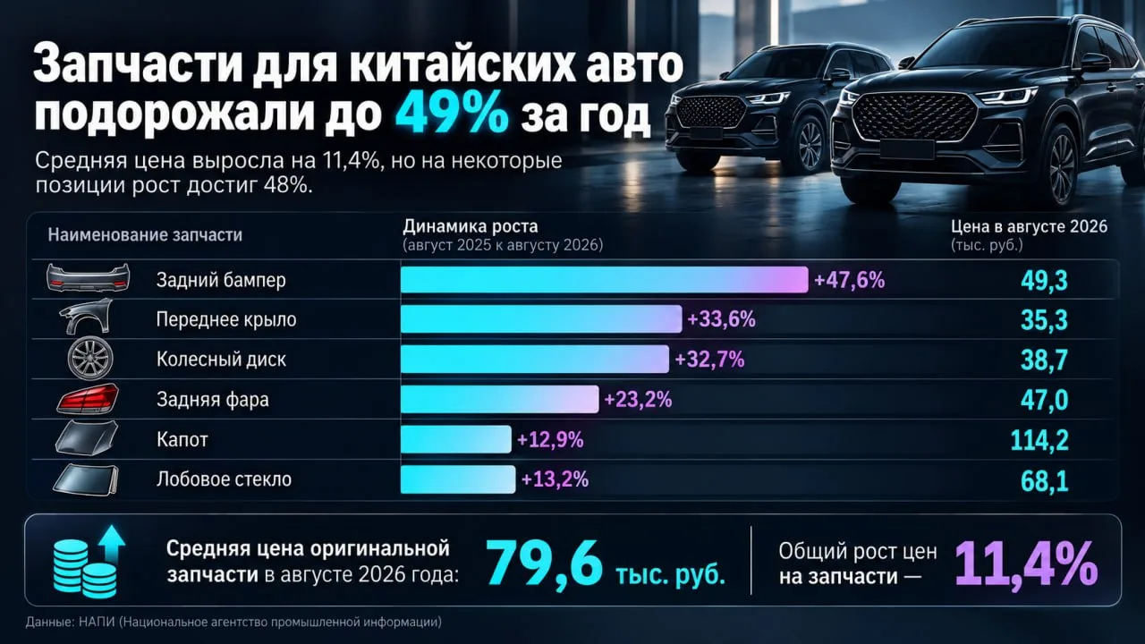 💸 Стоимость запчастей для китайских автомобилей взлетела до 49% за год