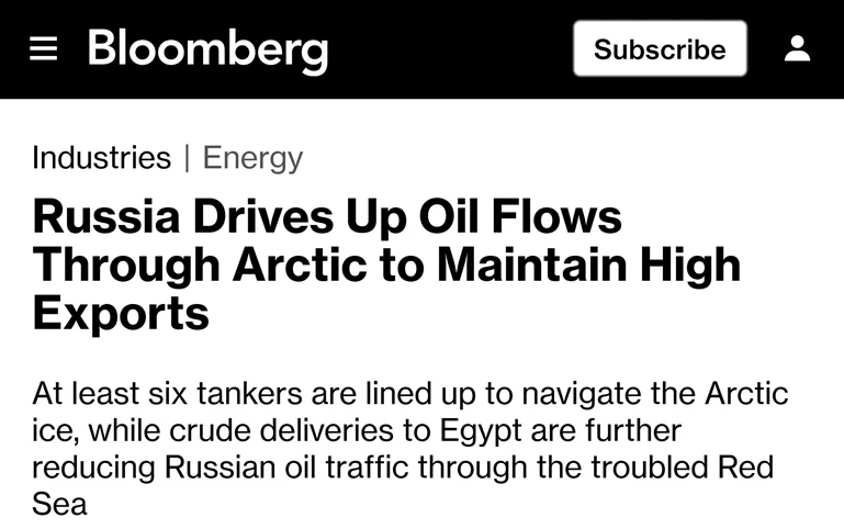 🇷🇺Россия сохраняет объёмы экспорта нефти, наращивая поставки по Севморпути, — Bloomberg

▪️Россия 