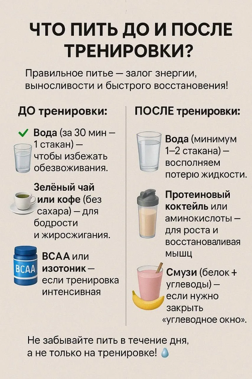 Что пить до и после тренировки?