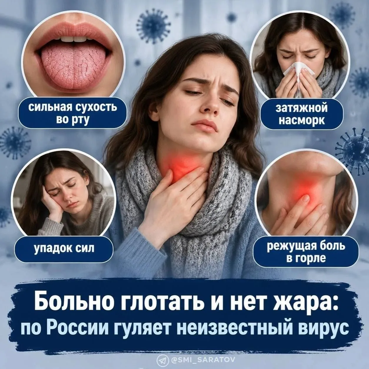 😷 Больно глотать и нет жара: по России гуляет неизвестный вирус