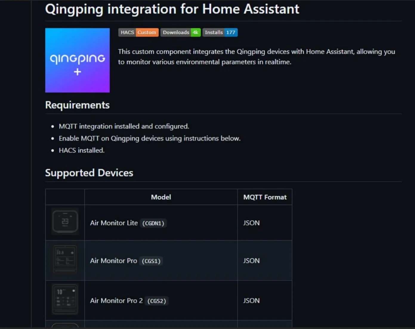 Qingping integration for Home Assistant: