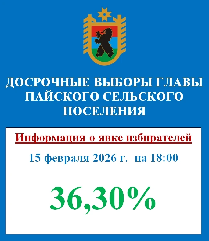 🗳 Явка избирателей на досрочных выборах Главы Пайского сельского поселения  по состоянию на 18:00 15