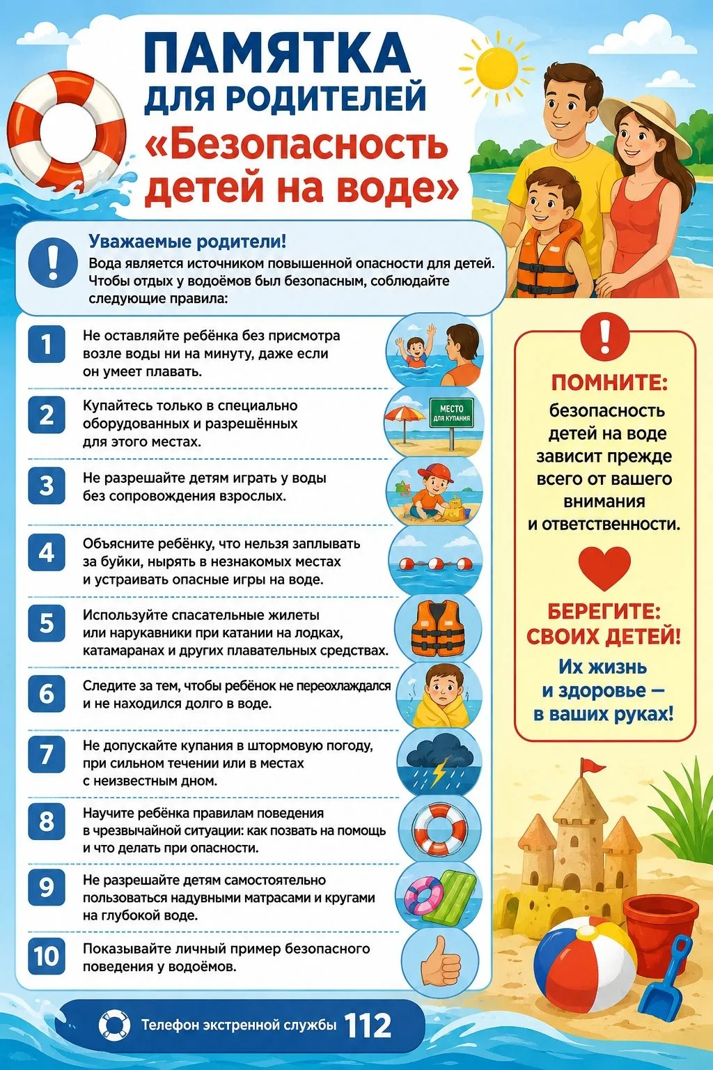 Уважаемые родители!
Вода является источником повышенной опасности для детей. Чтобы отдых у водоёмов 