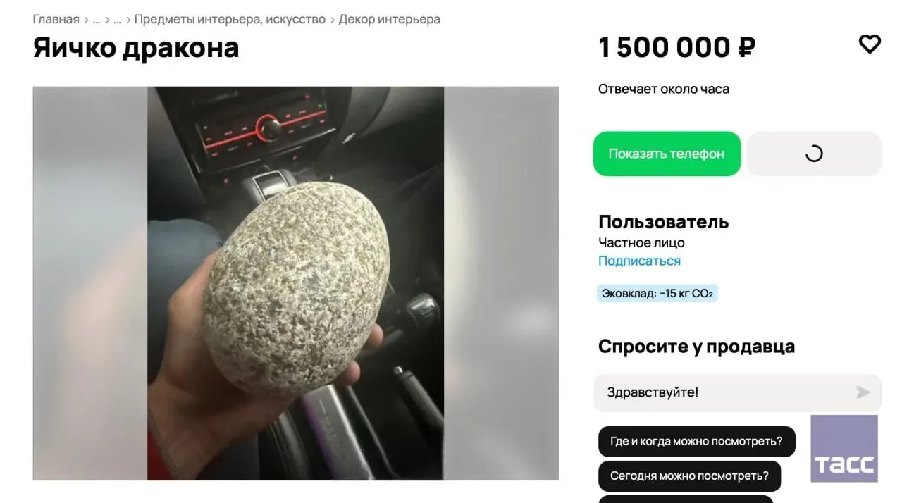 В Мурманске на продажу выставлено«яйцо дракона» с пляжа Териберки

Стоимость лота составляет 1 500 0