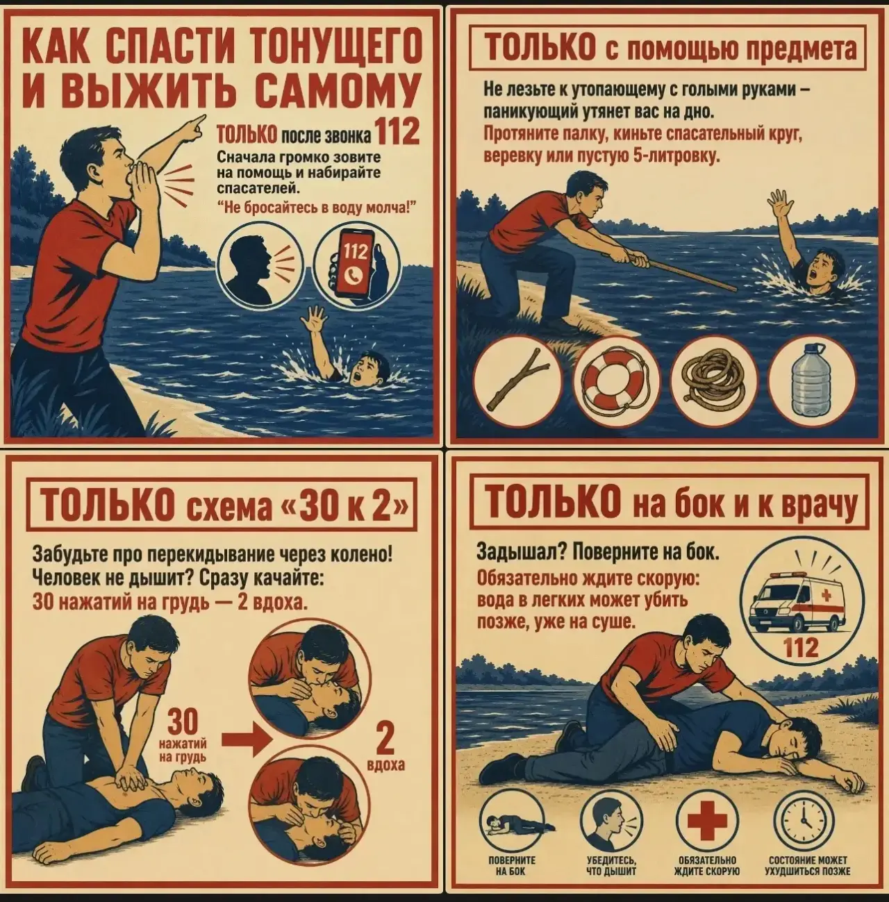 Если на ваших глазах тонет человек, счёт идёт на секунды. Но необдуманные действия могут поставить п