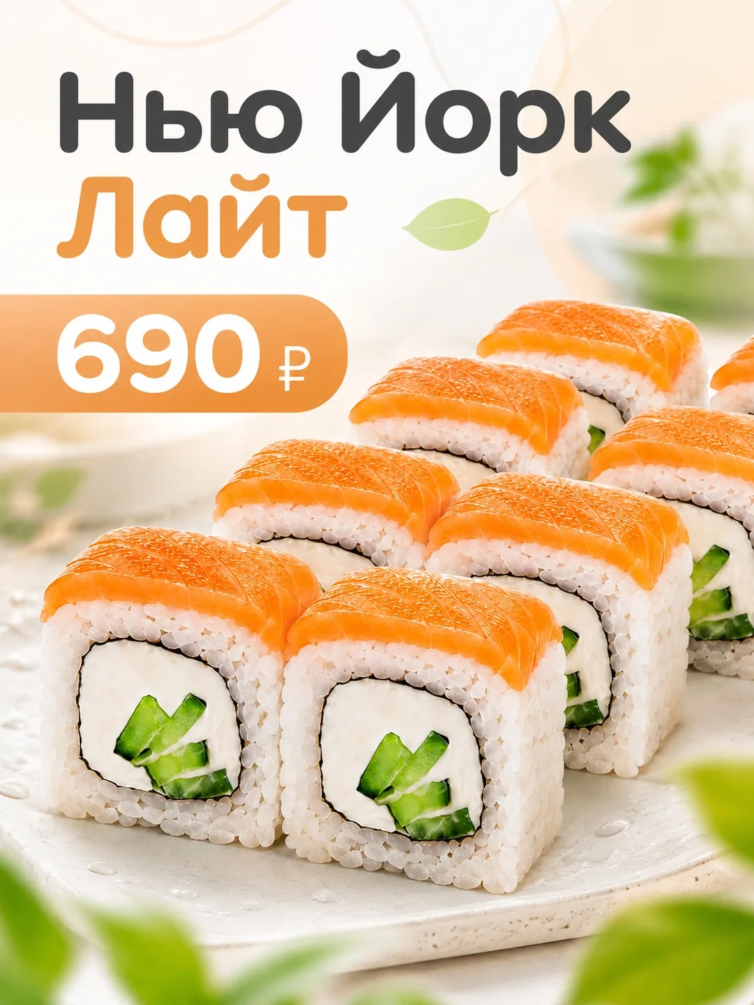 🍣 Ролл «Нью Йорк Лайт» — нежный ролл с лососем☺