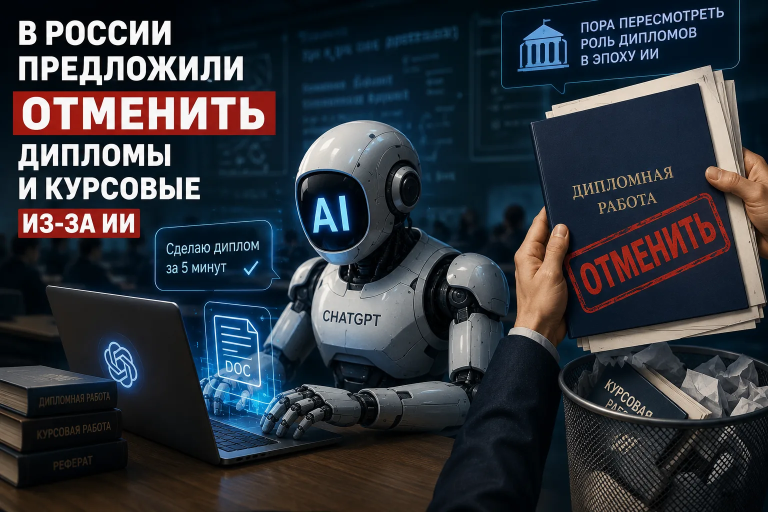 🤯 В России предложили отменить дипломы и курсовые. ИИ всё-таки добил образование?