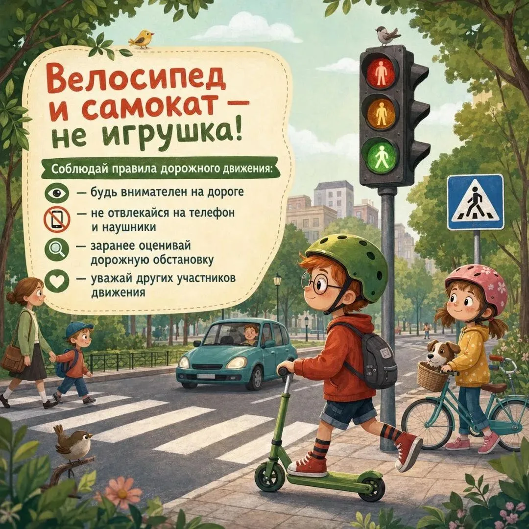 Езда на велосипеде или самокате — хорошая физнагрузка на каждый день, но важно быть вни...
