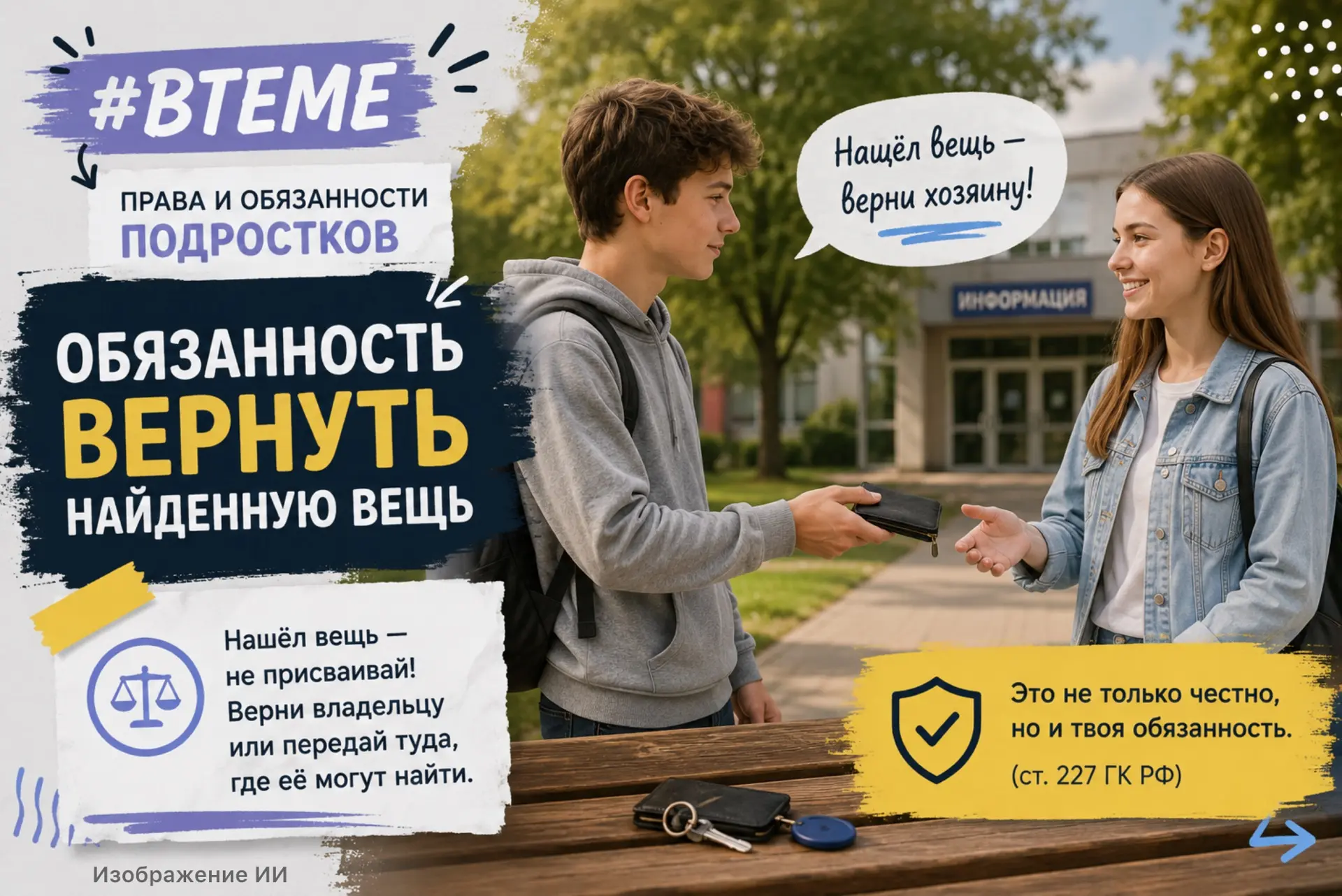 Рубрика #ВТЕМЕ

Обязанность вернуть найденную вещь

❌ «Нашёл телефон на лавочке — он мой по праву на