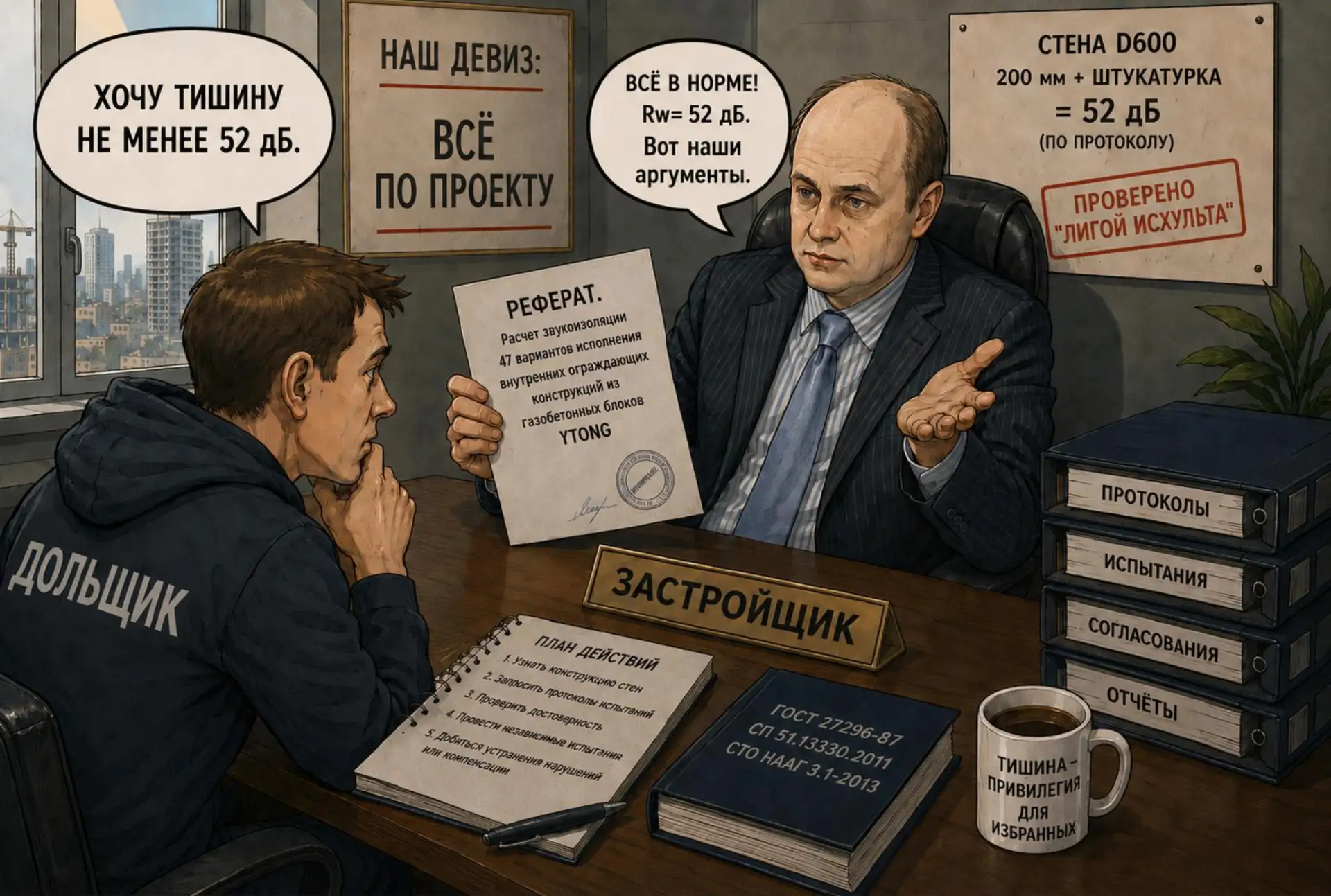 ДЕЛО О 52 ДЕЦИБЕЛАХ 
Часть I. Право на тишину.
 Отношусь с эмпатией к тем, кто столкнулся с проблемо