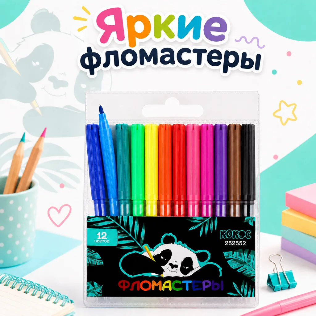 Яркие фломастеры КОКОС — для рисунков, творчества и хорошего настроения 🎨🥥