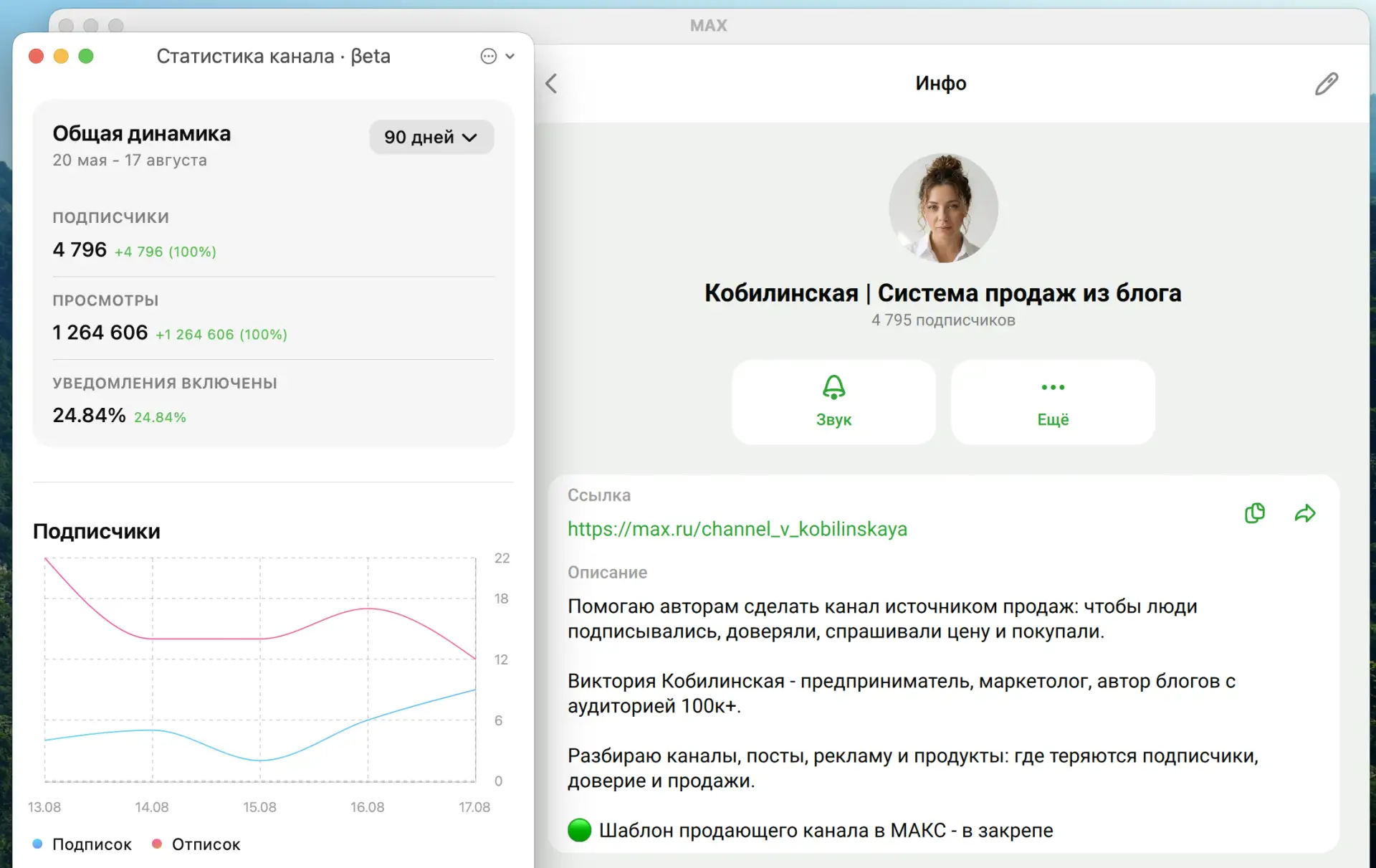 В МАКС появилась статистика канала. И это пока полное разочарование 🤦‍♀️