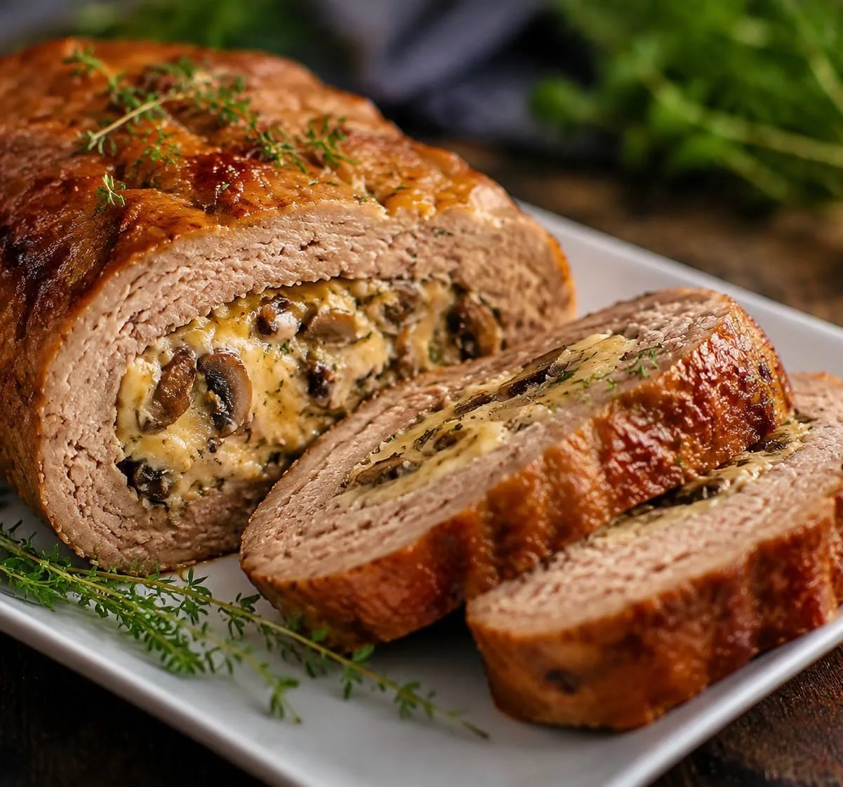 Мясной рулет с сырно-грибной начинкой.

Ингредиенты:
Для рулета:
700 г мясного фарша (свинина + говя