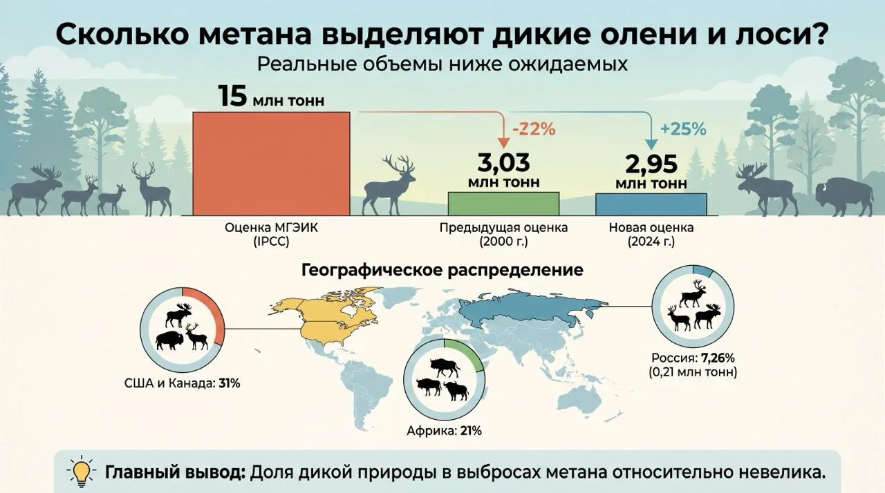 🦌⚗️Сколько метана выделяют дикие олени и лоси? Ученые пересчитали вклад дикой природы ...